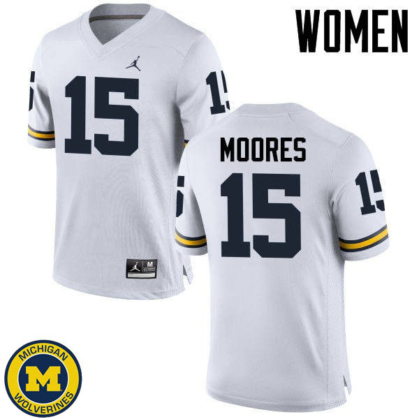 Women's Michigan Wolverines #15 Garrett Moores White Player Jersey